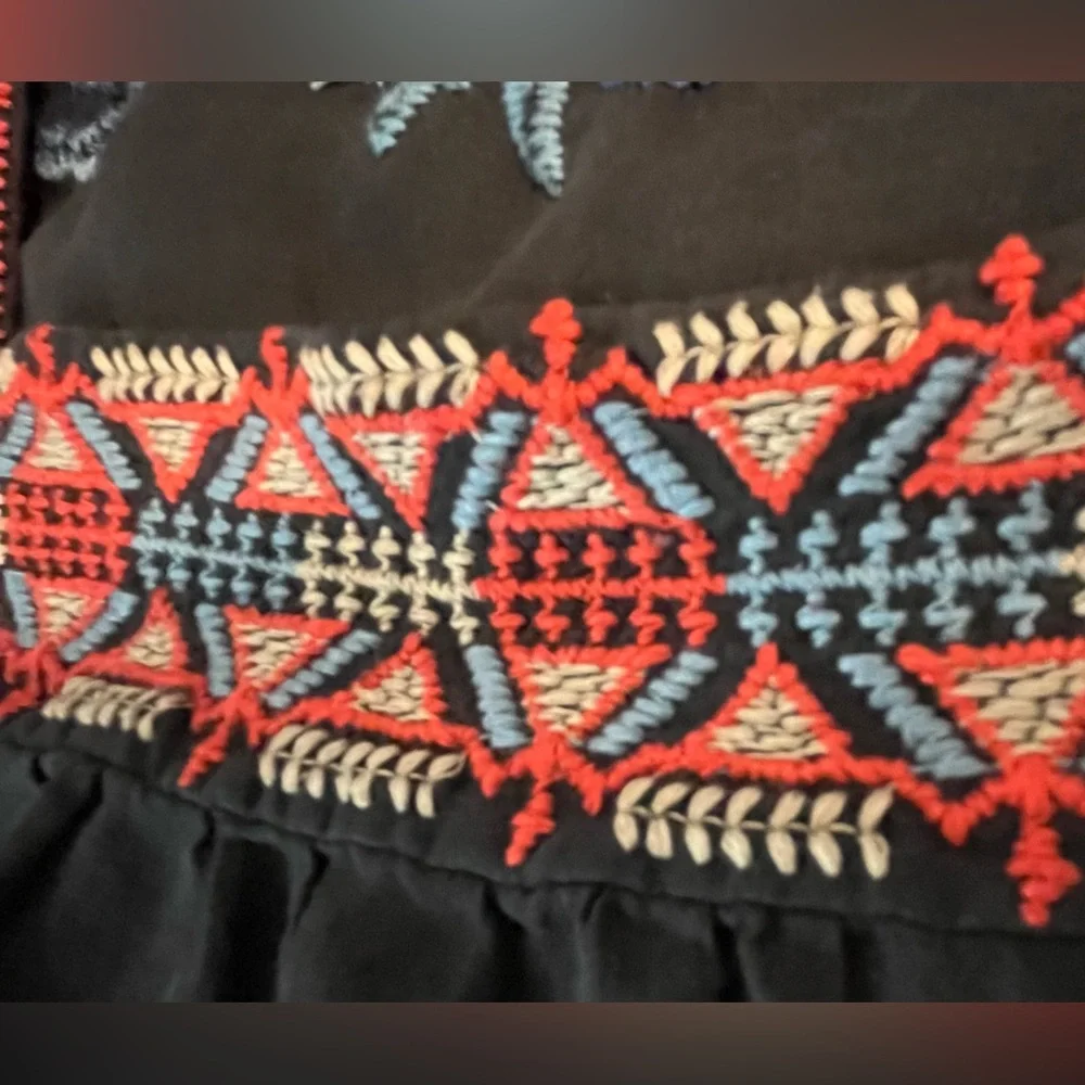 Johnny Was Black Zelda Mexican Peasant Blouse with Blue/Red Embroidery Small - Picture 13 of 15